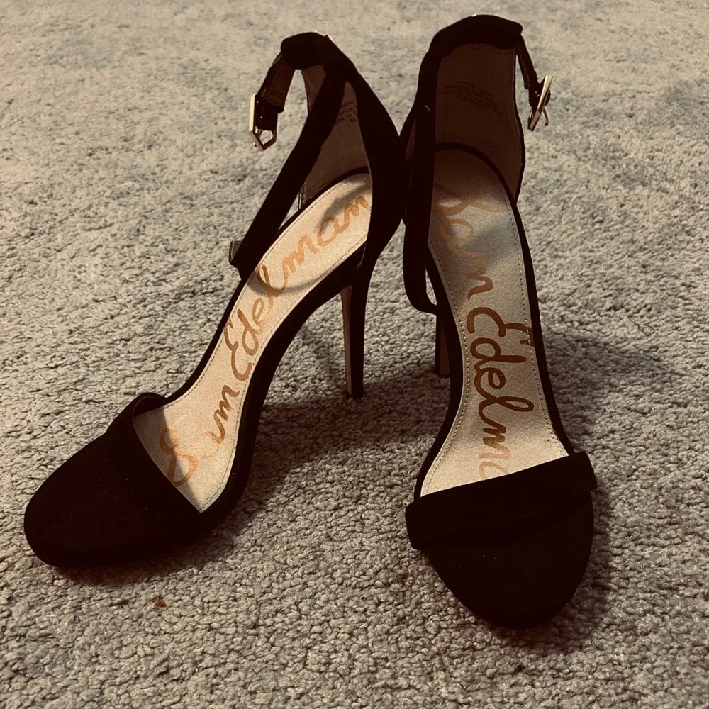 Sam Edelman Black Suede Ankle-Strap Stiletto Heels